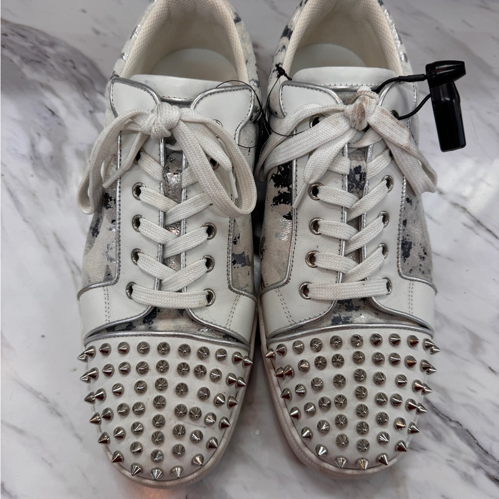 Christian Louboutin White Leather Spike-Stud Low-Top Sneakers